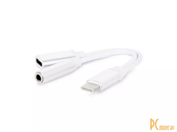 Переходник USB Type-C to audio 3.5mm, with extra power socket Gembird CCA-UC3.5F-02-W, 15 cm, white